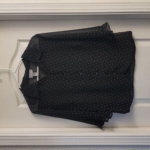 Black and white polka dot sheer long sleeve blouse